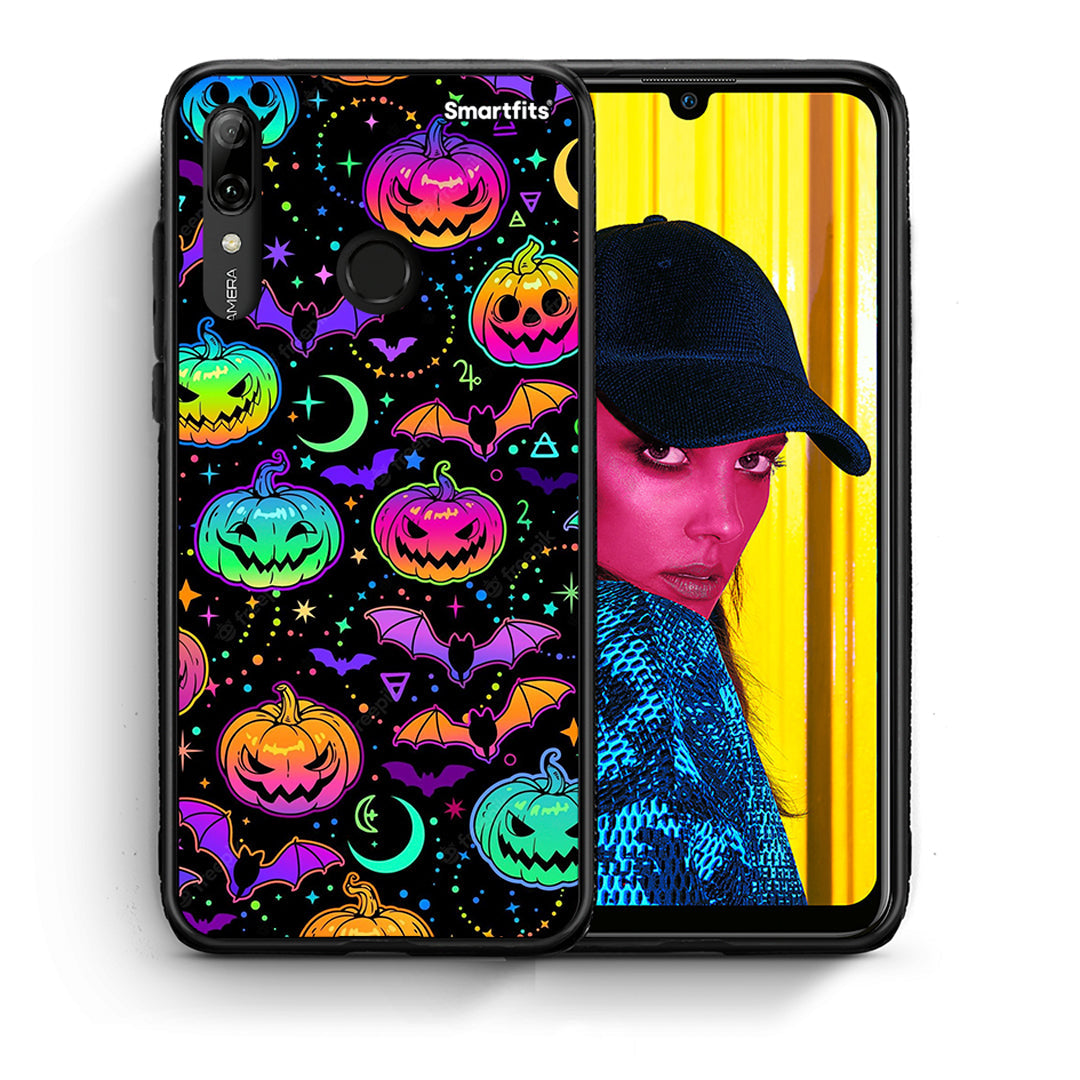 Θήκη Huawei P Smart 2019 Neon Halloween από τη Smartfits με σχέδιο στο πίσω μέρος και μαύρο περίβλημα | Huawei P Smart 2019 Neon Halloween case with colorful back and black bezels