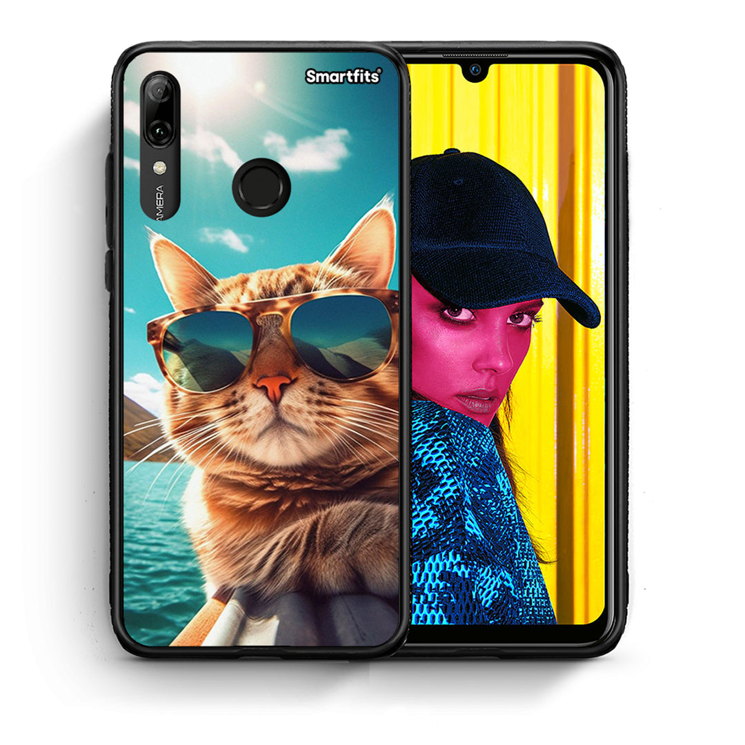 Θήκη Huawei P Smart 2019 Summer Cat από τη Smartfits με σχέδιο στο πίσω μέρος και μαύρο περίβλημα | Huawei P Smart 2019 Summer Cat case with colorful back and black bezels