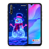 Thumbnail for Θήκη Huawei P Smart S Christmas Neon Snowman από τη Smartfits με σχέδιο στο πίσω μέρος και μαύρο περίβλημα | Huawei P Smart S Christmas Neon Snowman case with colorful back and black bezels