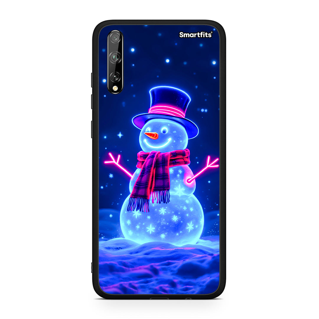 Huawei P Smart S Christmas Neon Snowman θήκη από τη Smartfits με σχέδιο στο πίσω μέρος και μαύρο περίβλημα | Smartphone case with colorful back and black bezels by Smartfits