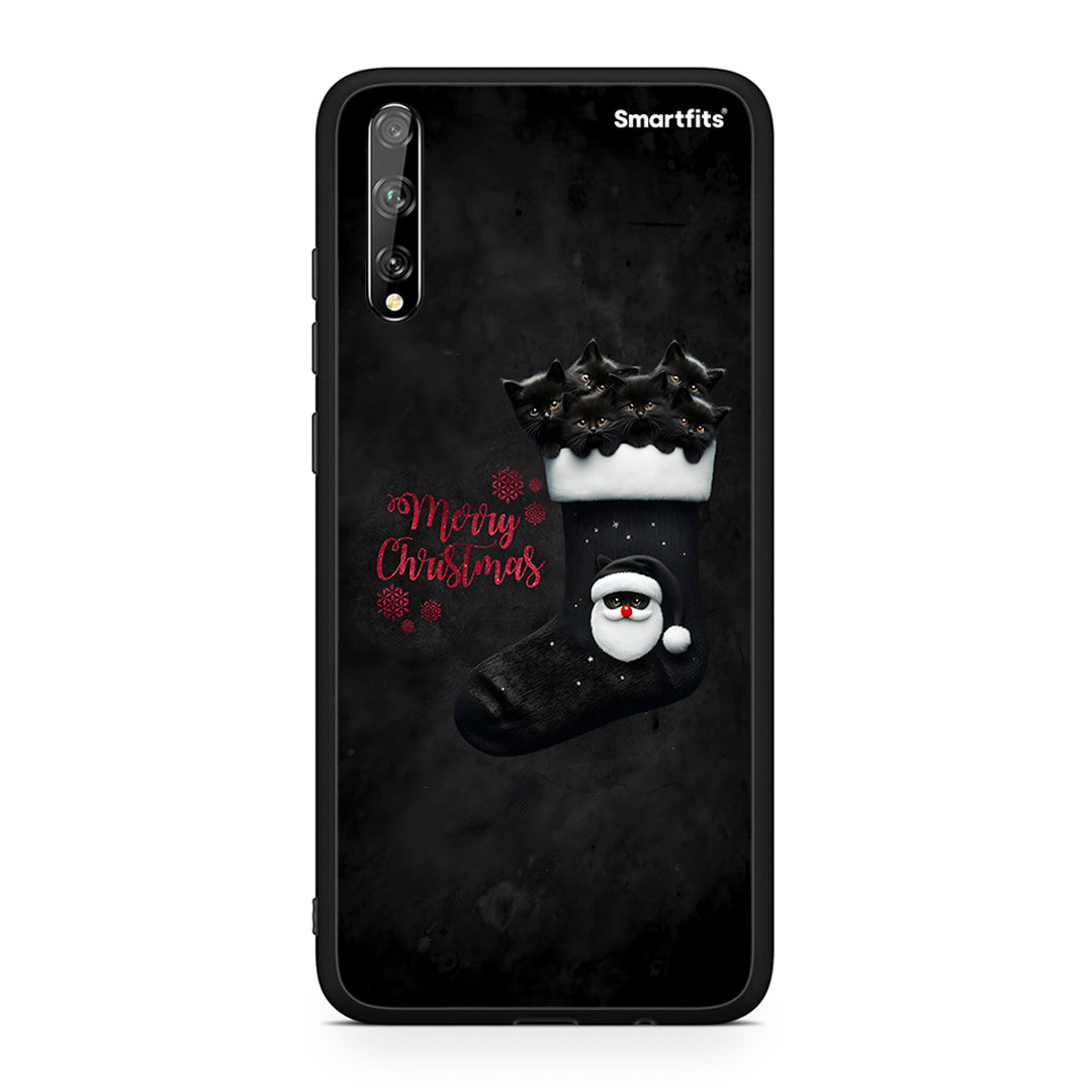 Huawei P Smart S Merry Cat Christmas θήκη από τη Smartfits με σχέδιο στο πίσω μέρος και μαύρο περίβλημα | Smartphone case with colorful back and black bezels by Smartfits