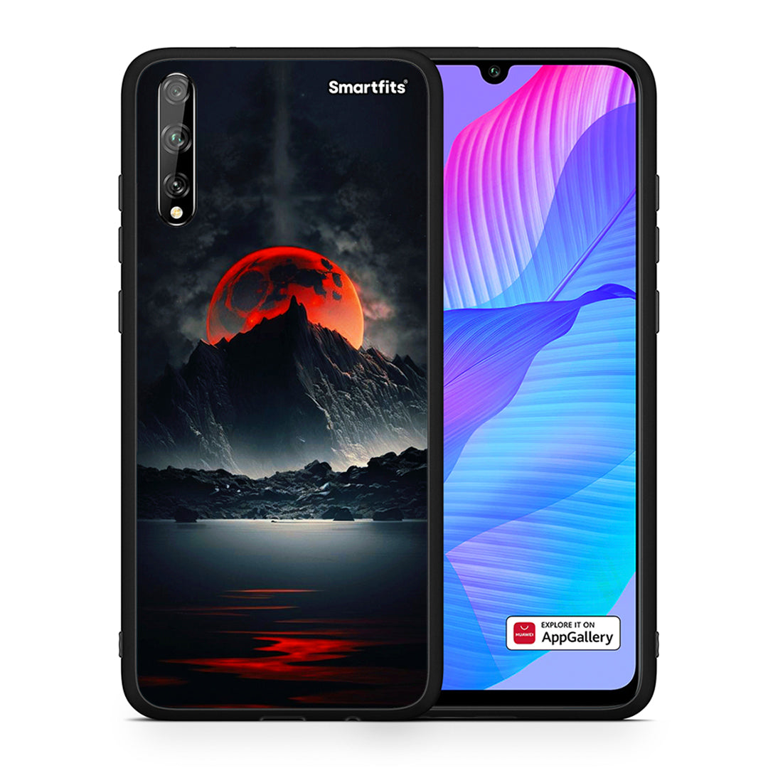 Θήκη Huawei P Smart S Red Full Moon από τη Smartfits με σχέδιο στο πίσω μέρος και μαύρο περίβλημα | Huawei P Smart S Red Full Moon case with colorful back and black bezels