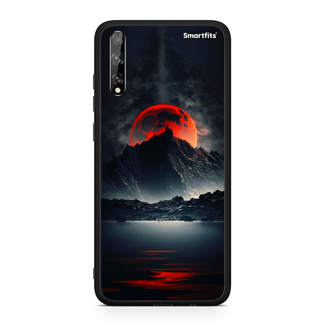 Huawei P Smart S Red Full Moon θήκη από τη Smartfits με σχέδιο στο πίσω μέρος και μαύρο περίβλημα | Smartphone case with colorful back and black bezels by Smartfits