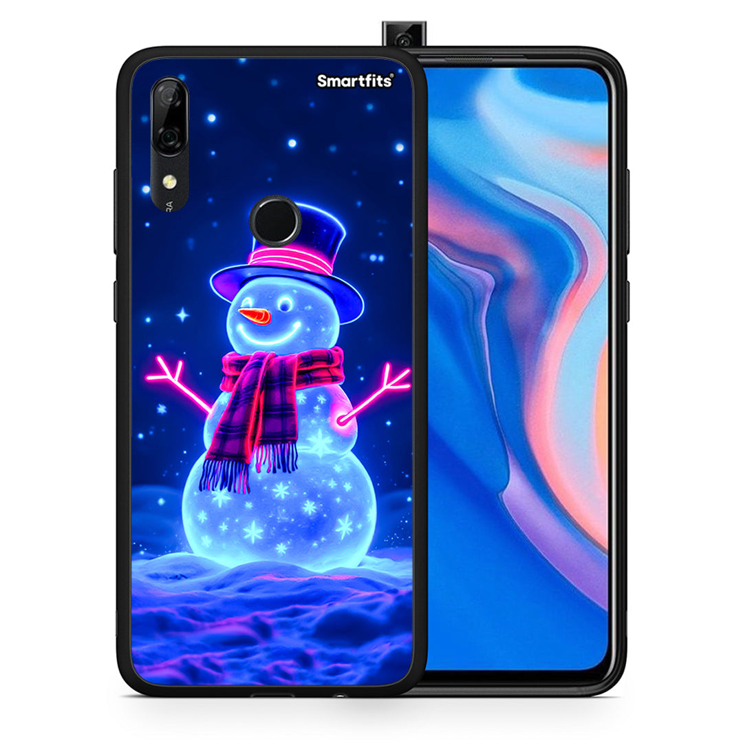 Θήκη Huawei P Smart Z Christmas Neon Snowman από τη Smartfits με σχέδιο στο πίσω μέρος και μαύρο περίβλημα | Huawei P Smart Z Christmas Neon Snowman case with colorful back and black bezels