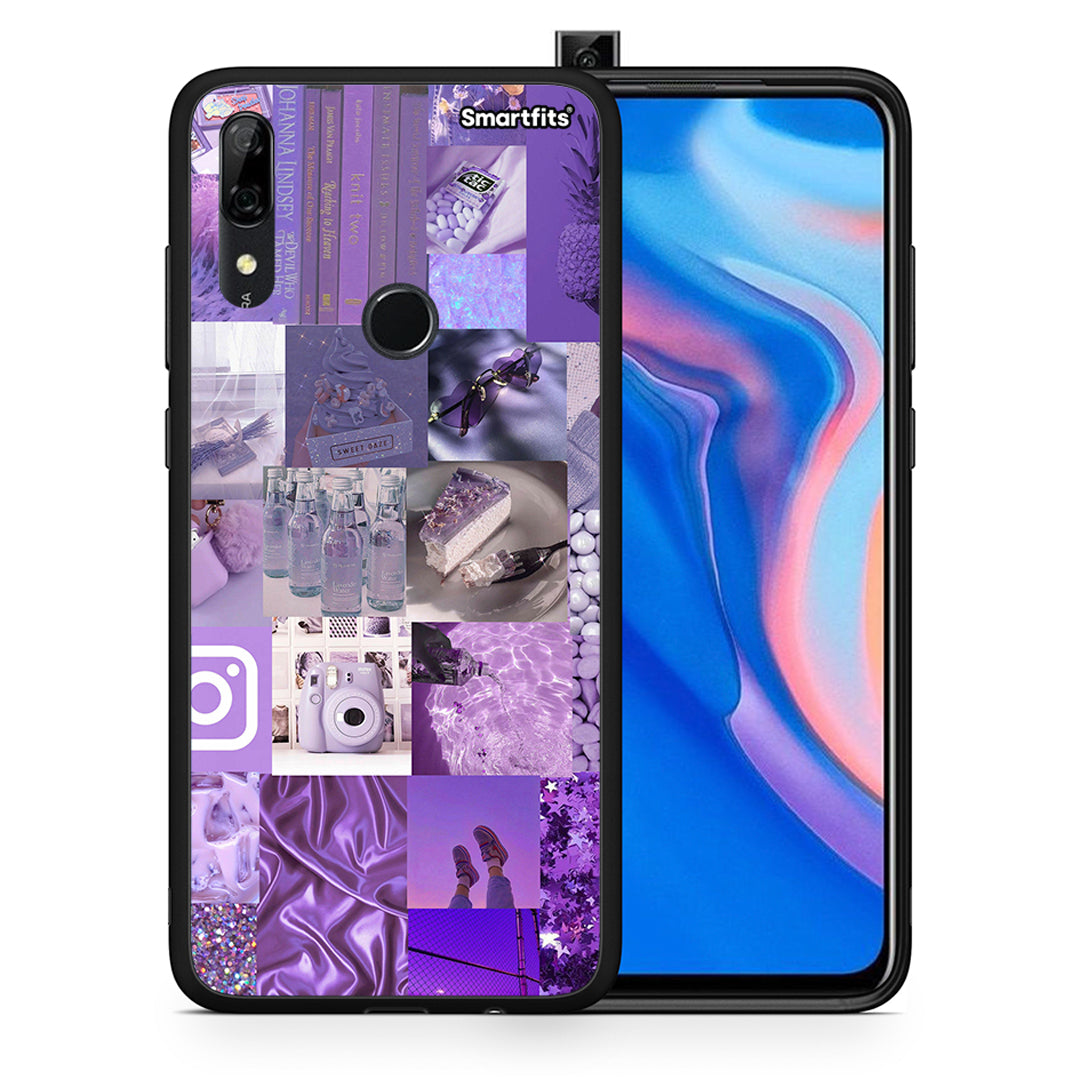 Θήκη Huawei P Smart Z Purple Aesthetic Collage από τη Smartfits με σχέδιο στο πίσω μέρος και μαύρο περίβλημα | Huawei P Smart Z Purple Aesthetic Collage case with colorful back and black bezels