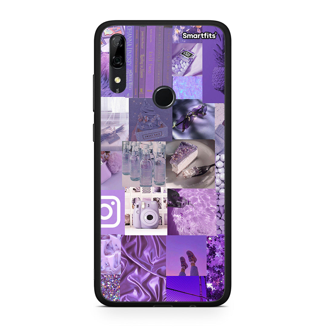 Huawei P Smart Z Purple Aesthetic Collage θήκη από τη Smartfits με σχέδιο στο πίσω μέρος και μαύρο περίβλημα | Smartphone case with colorful back and black bezels by Smartfits