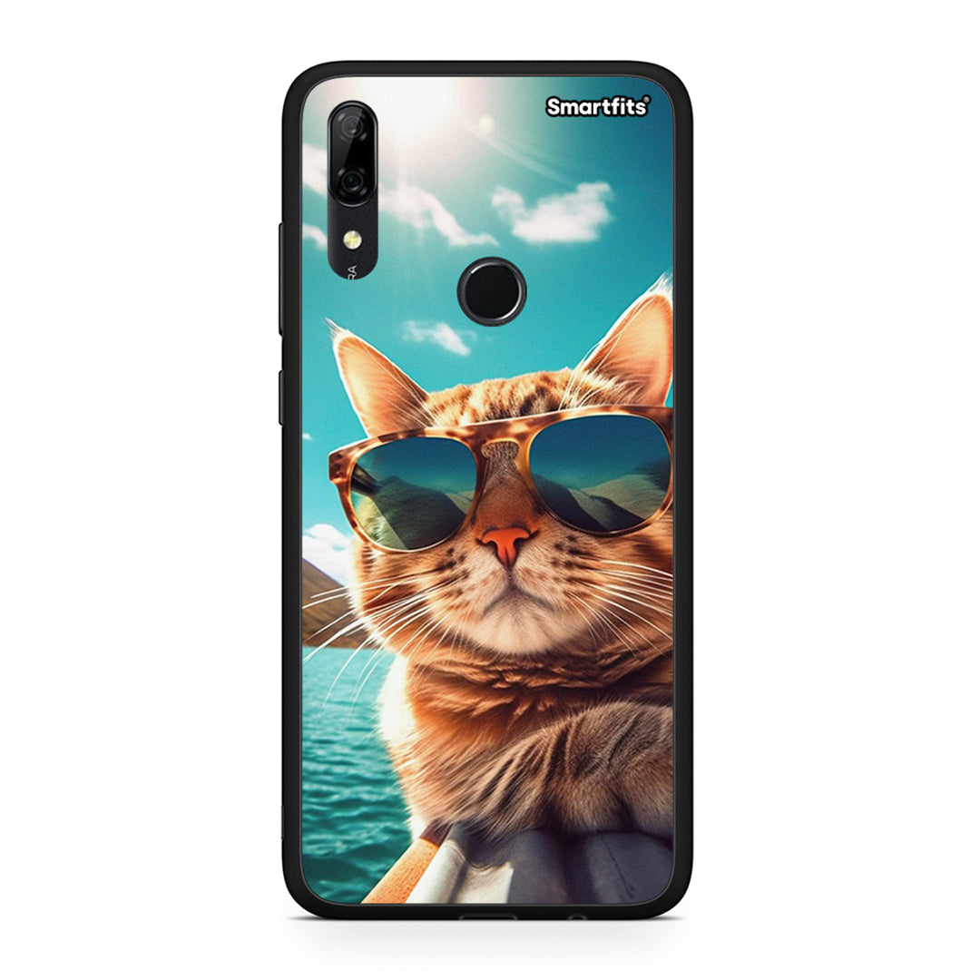 Huawei P Smart Z Summer Cat θήκη από τη Smartfits με σχέδιο στο πίσω μέρος και μαύρο περίβλημα | Smartphone case with colorful back and black bezels by Smartfits