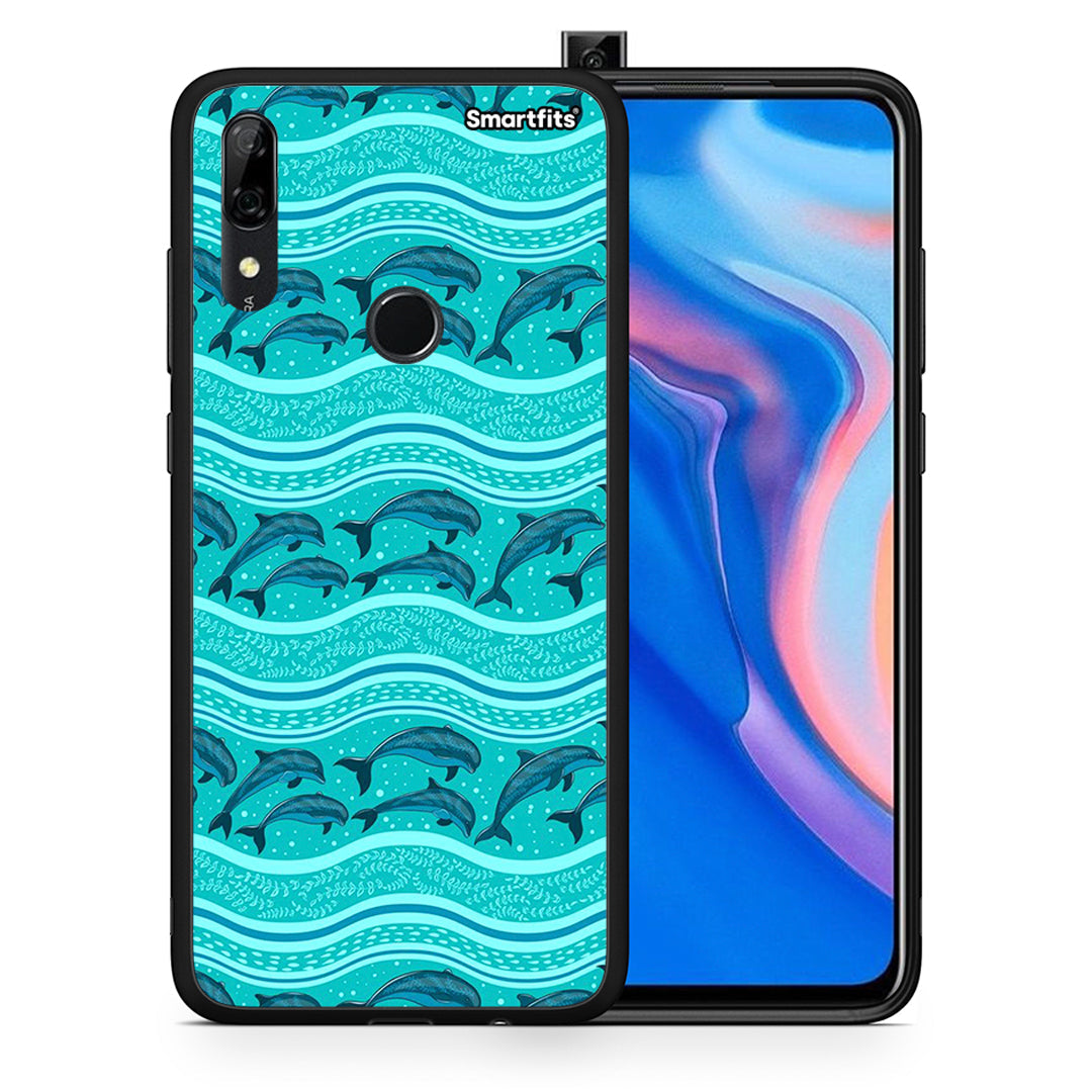 Θήκη Huawei P Smart Z Swimming Dolphins από τη Smartfits με σχέδιο στο πίσω μέρος και μαύρο περίβλημα | Huawei P Smart Z Swimming Dolphins case with colorful back and black bezels