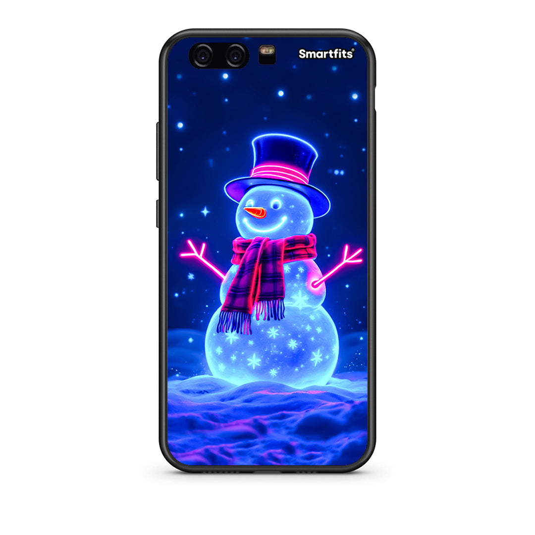 huawei p10 Christmas Neon Snowman θήκη από τη Smartfits με σχέδιο στο πίσω μέρος και μαύρο περίβλημα | Smartphone case with colorful back and black bezels by Smartfits