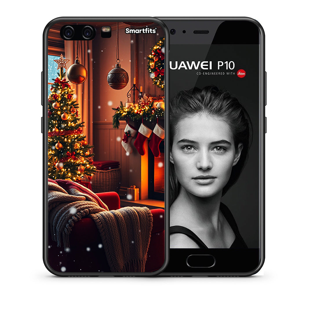 Θήκη Huawei P10 Home For Christmas από τη Smartfits με σχέδιο στο πίσω μέρος και μαύρο περίβλημα | Huawei P10 Home For Christmas case with colorful back and black bezels