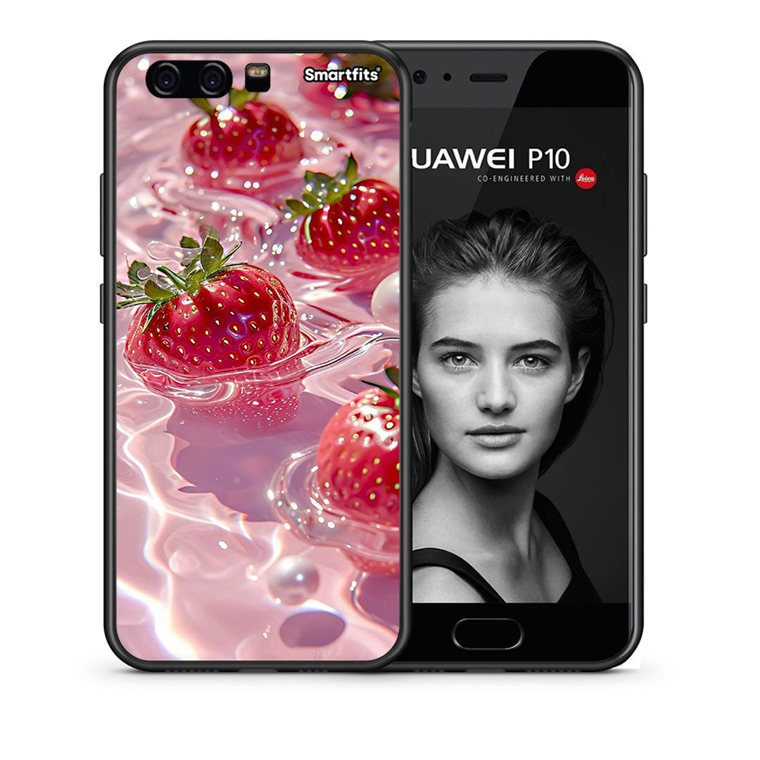 Θήκη Huawei P10 Lite Juicy Strawberries από τη Smartfits με σχέδιο στο πίσω μέρος και μαύρο περίβλημα | Huawei P10 Lite Juicy Strawberries case with colorful back and black bezels