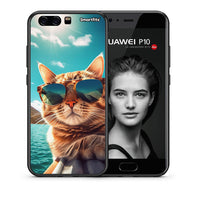 Thumbnail for Θήκη Huawei P10 Summer Cat από τη Smartfits με σχέδιο στο πίσω μέρος και μαύρο περίβλημα | Huawei P10 Summer Cat case with colorful back and black bezels