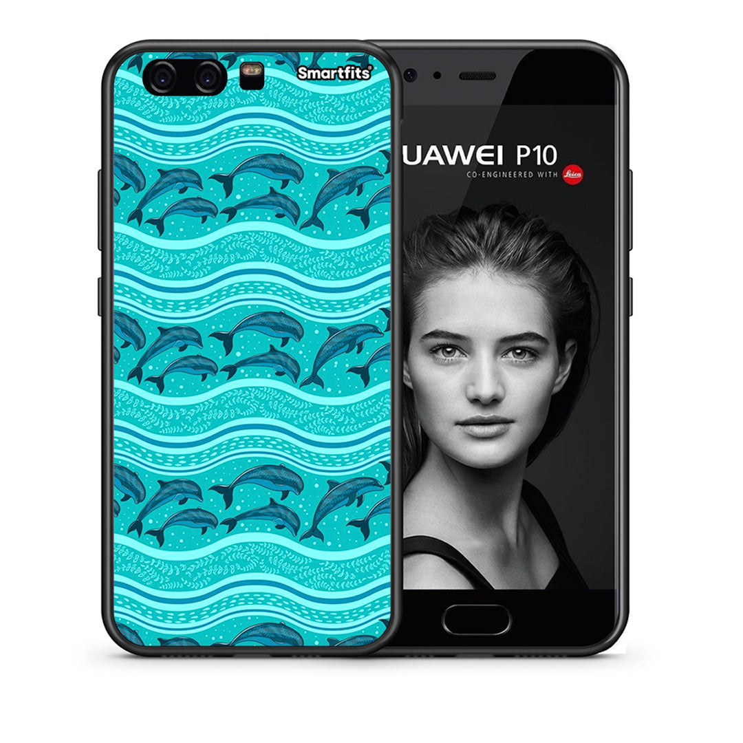 Θήκη Huawei P10 Lite Swimming Dolphins από τη Smartfits με σχέδιο στο πίσω μέρος και μαύρο περίβλημα | Huawei P10 Lite Swimming Dolphins case with colorful back and black bezels