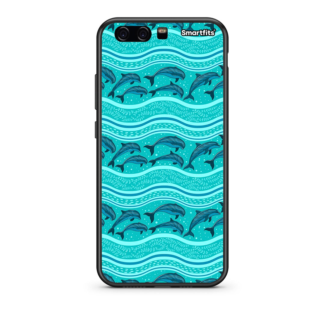 huawei p10 Swimming Dolphins θήκη από τη Smartfits με σχέδιο στο πίσω μέρος και μαύρο περίβλημα | Smartphone case with colorful back and black bezels by Smartfits