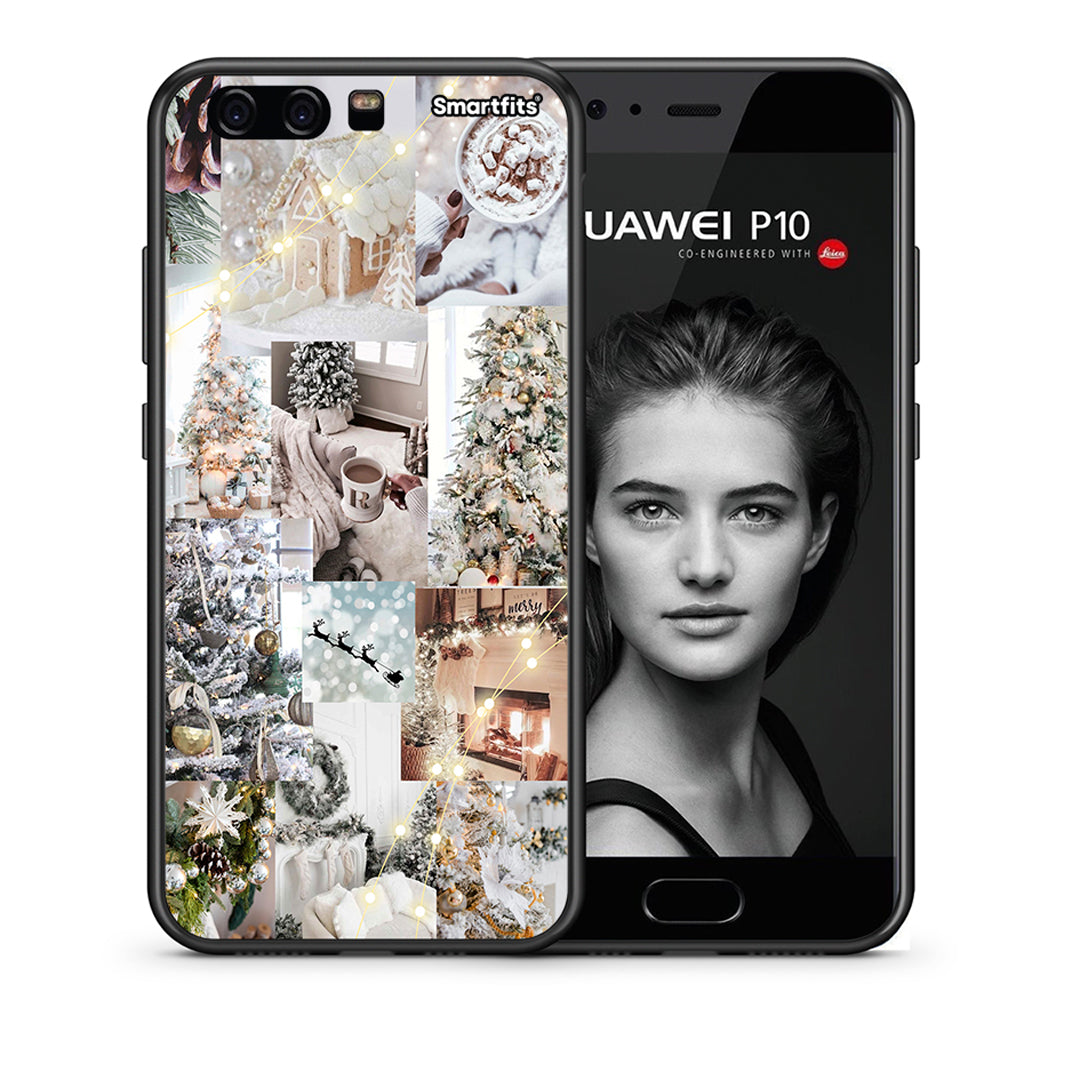 Θήκη Huawei P10 White Christmas από τη Smartfits με σχέδιο στο πίσω μέρος και μαύρο περίβλημα | Huawei P10 White Christmas case with colorful back and black bezels