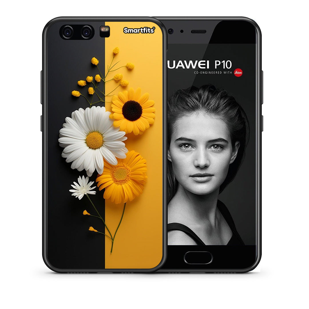 Θήκη Huawei P10 Yellow Daisies από τη Smartfits με σχέδιο στο πίσω μέρος και μαύρο περίβλημα | Huawei P10 Yellow Daisies case with colorful back and black bezels