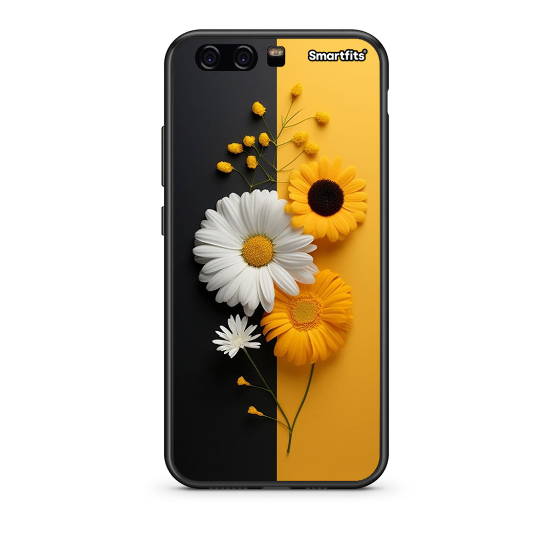 huawei p10 Yellow Daisies θήκη από τη Smartfits με σχέδιο στο πίσω μέρος και μαύρο περίβλημα | Smartphone case with colorful back and black bezels by Smartfits