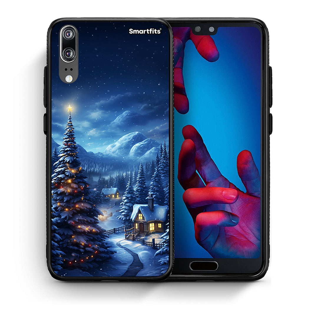 Θήκη Huawei P20 Christmas Scenery από τη Smartfits με σχέδιο στο πίσω μέρος και μαύρο περίβλημα | Huawei P20 Christmas Scenery case with colorful back and black bezels