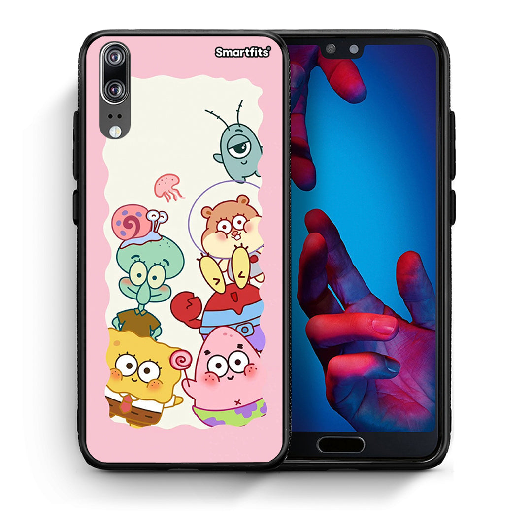 Θήκη Huawei P20 Cute Companion από τη Smartfits με σχέδιο στο πίσω μέρος και μαύρο περίβλημα | Huawei P20 Cute Companion case with colorful back and black bezels