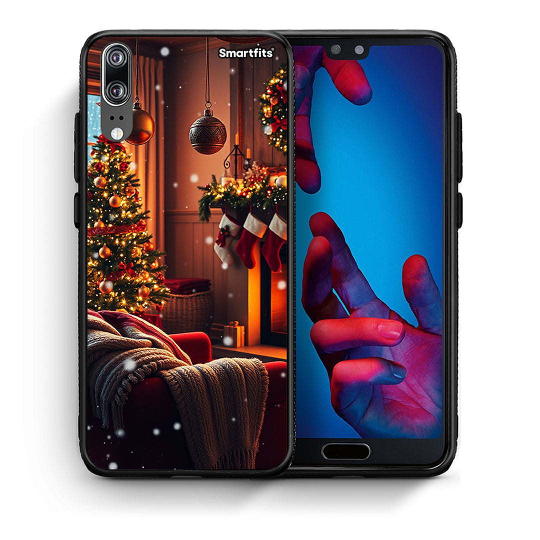 Θήκη Huawei P20 Home For Christmas από τη Smartfits με σχέδιο στο πίσω μέρος και μαύρο περίβλημα | Huawei P20 Home For Christmas case with colorful back and black bezels