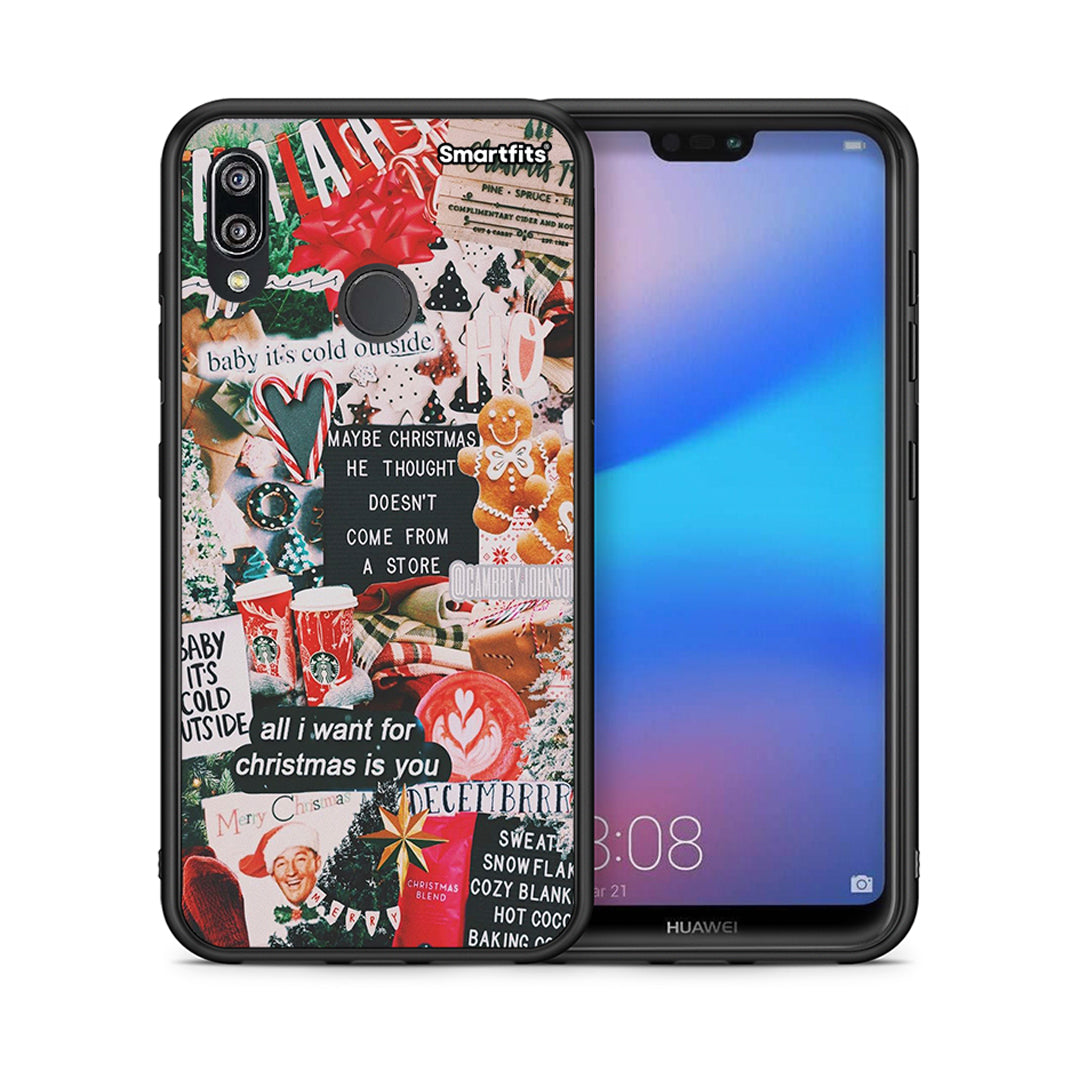 Θήκη Huawei P20 Lite Christmas Happiness από τη Smartfits με σχέδιο στο πίσω μέρος και μαύρο περίβλημα | Huawei P20 Lite Christmas Happiness case with colorful back and black bezels