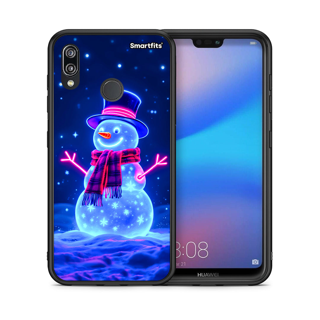 Θήκη Huawei P20 Lite Christmas Neon Snowman από τη Smartfits με σχέδιο στο πίσω μέρος και μαύρο περίβλημα | Huawei P20 Lite Christmas Neon Snowman case with colorful back and black bezels