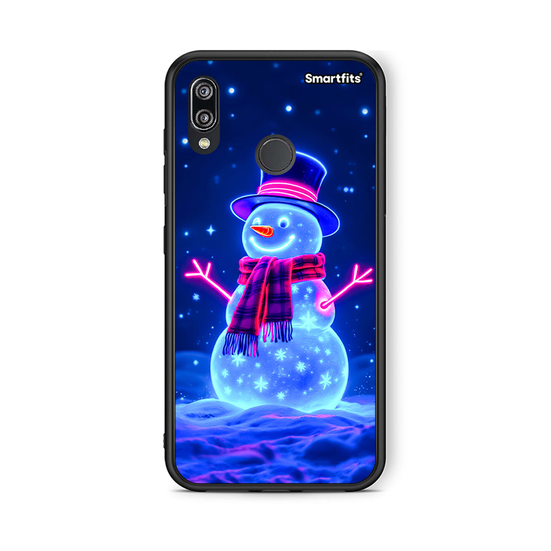 Huawei P20 Lite Christmas Neon Snowman θήκη από τη Smartfits με σχέδιο στο πίσω μέρος και μαύρο περίβλημα | Smartphone case with colorful back and black bezels by Smartfits