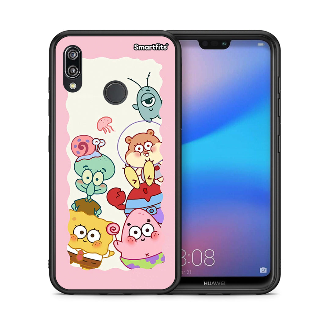 Θήκη Huawei P20 Lite Cute Companion από τη Smartfits με σχέδιο στο πίσω μέρος και μαύρο περίβλημα | Huawei P20 Lite Cute Companion case with colorful back and black bezels