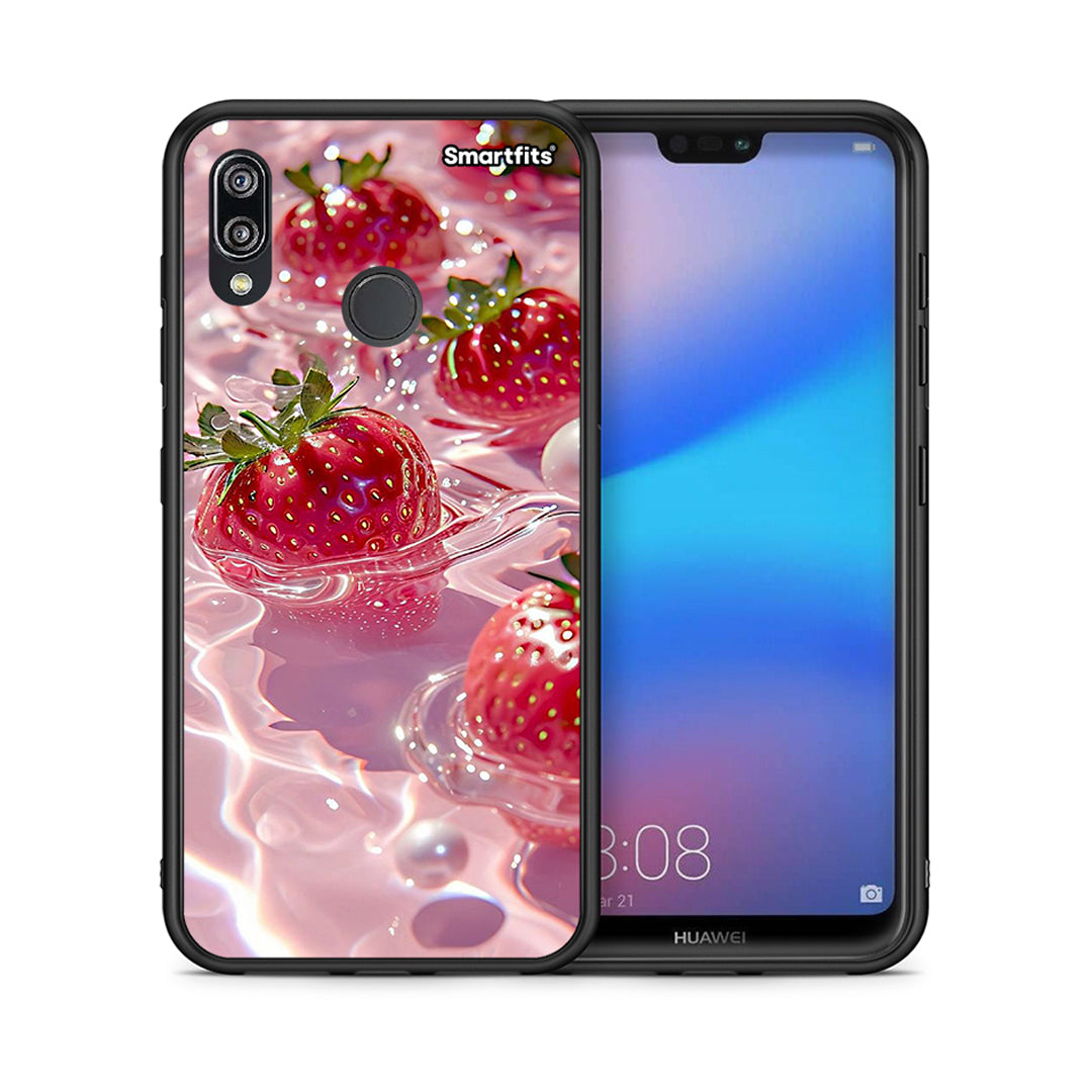 Θήκη Huawei P20 Lite Juicy Strawberries από τη Smartfits με σχέδιο στο πίσω μέρος και μαύρο περίβλημα | Huawei P20 Lite Juicy Strawberries case with colorful back and black bezels