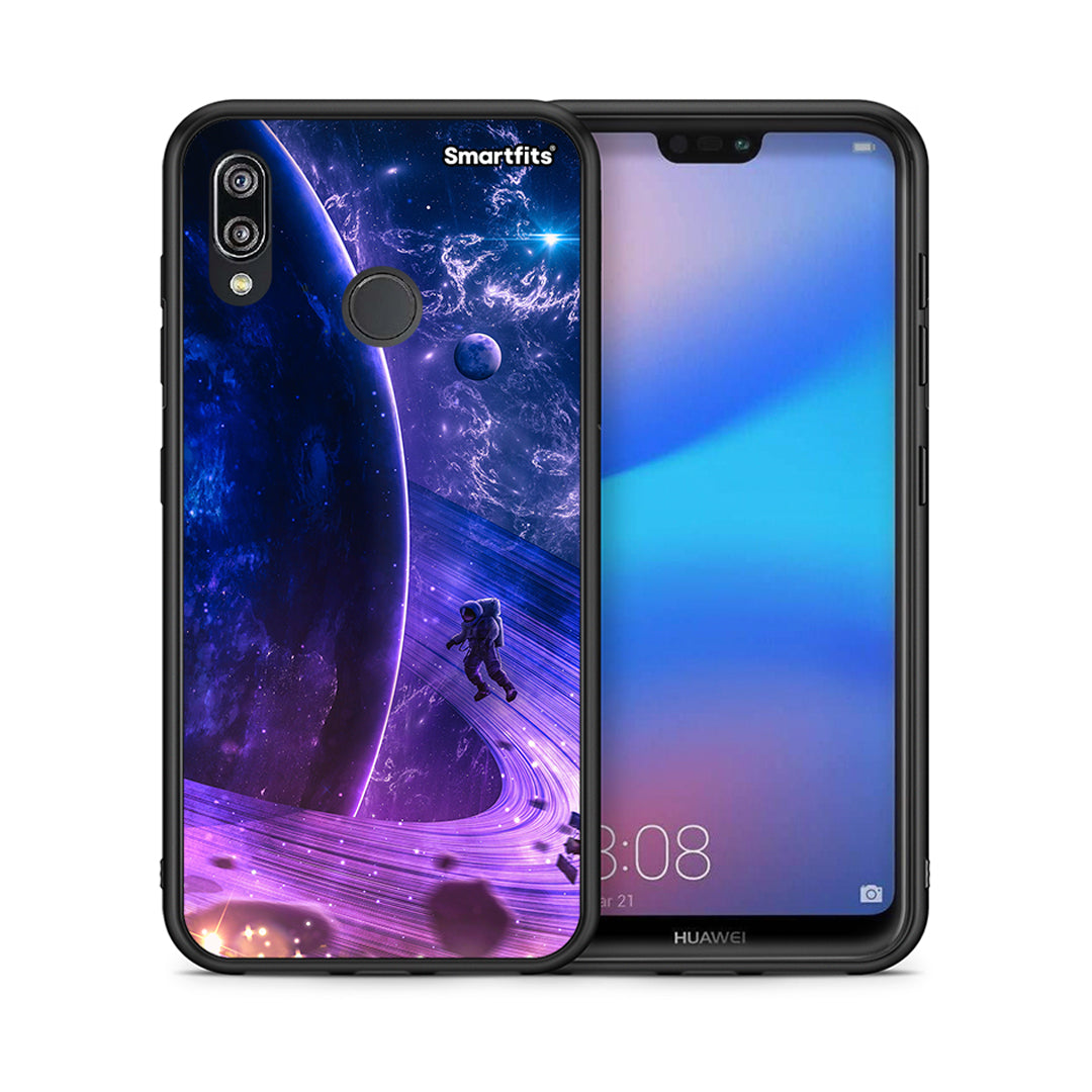 Θήκη Huawei P20 Lite Lost Astronaut από τη Smartfits με σχέδιο στο πίσω μέρος και μαύρο περίβλημα | Huawei P20 Lite Lost Astronaut case with colorful back and black bezels