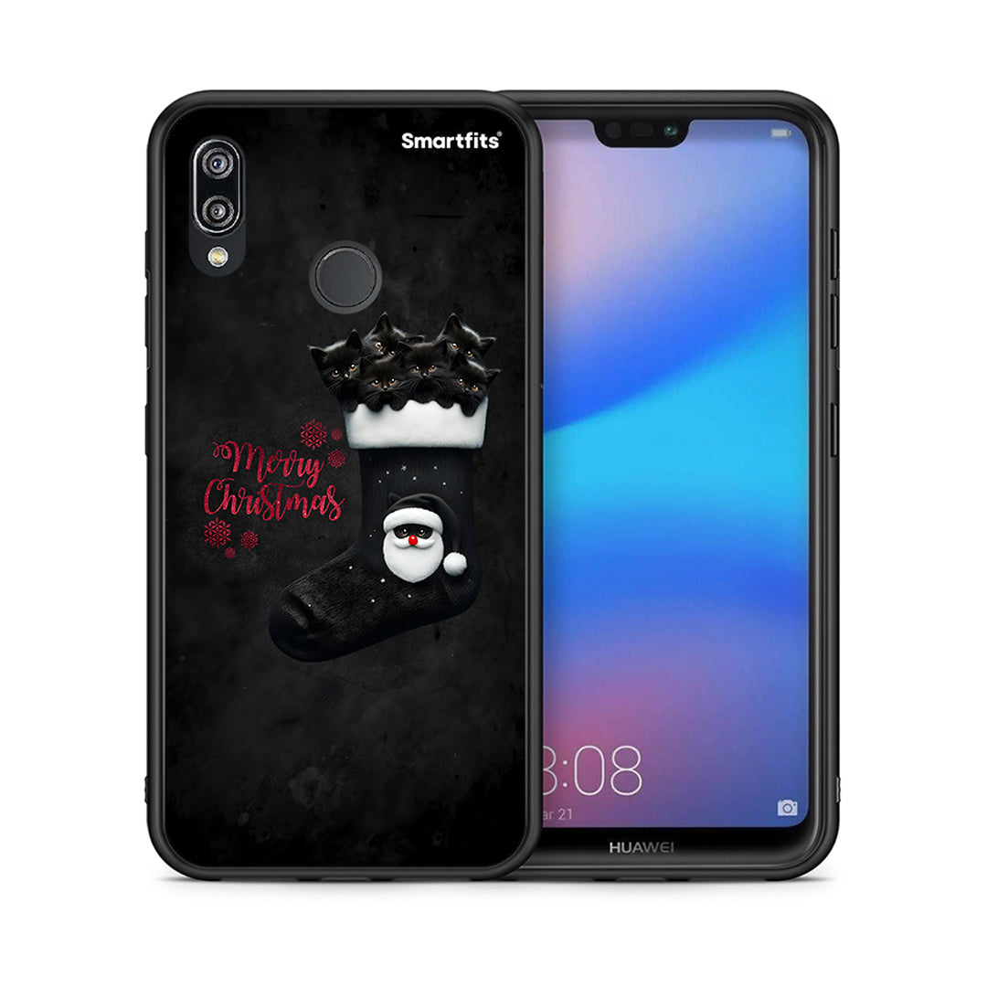 Θήκη Huawei P20 Lite Merry Cat Christmas από τη Smartfits με σχέδιο στο πίσω μέρος και μαύρο περίβλημα | Huawei P20 Lite Merry Cat Christmas case with colorful back and black bezels