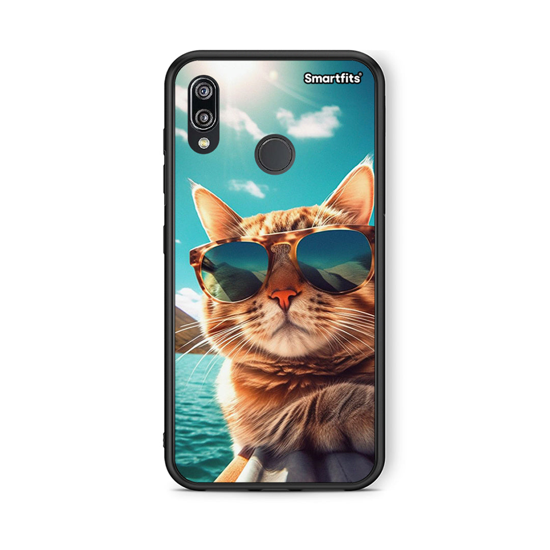 Huawei P20 Lite Summer Cat θήκη από τη Smartfits με σχέδιο στο πίσω μέρος και μαύρο περίβλημα | Smartphone case with colorful back and black bezels by Smartfits