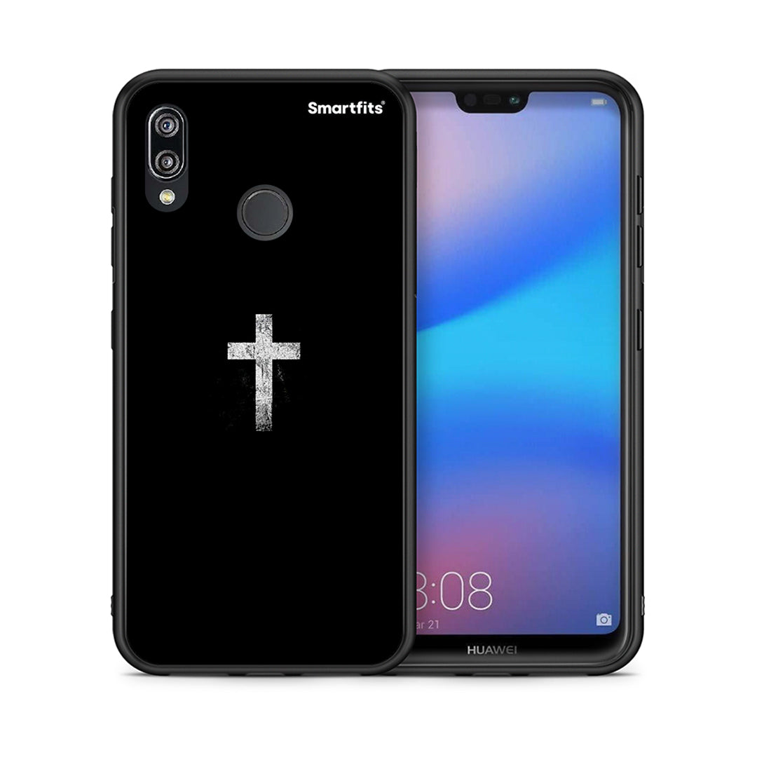 Θήκη Huawei P20 Lite White Cross από τη Smartfits με σχέδιο στο πίσω μέρος και μαύρο περίβλημα | Huawei P20 Lite White Cross case with colorful back and black bezels