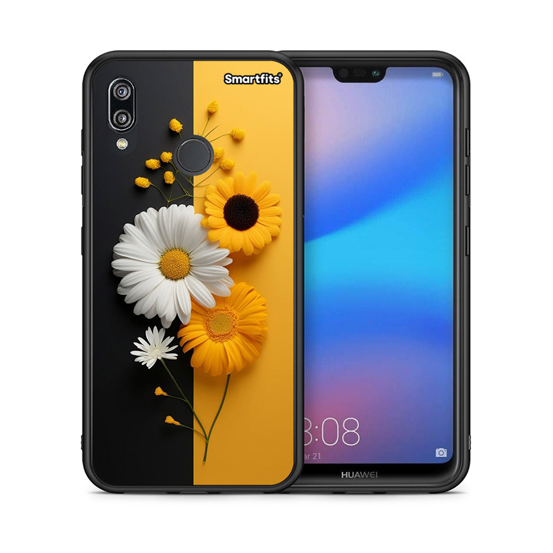 Θήκη Huawei P20 Lite Yellow Daisies από τη Smartfits με σχέδιο στο πίσω μέρος και μαύρο περίβλημα | Huawei P20 Lite Yellow Daisies case with colorful back and black bezels