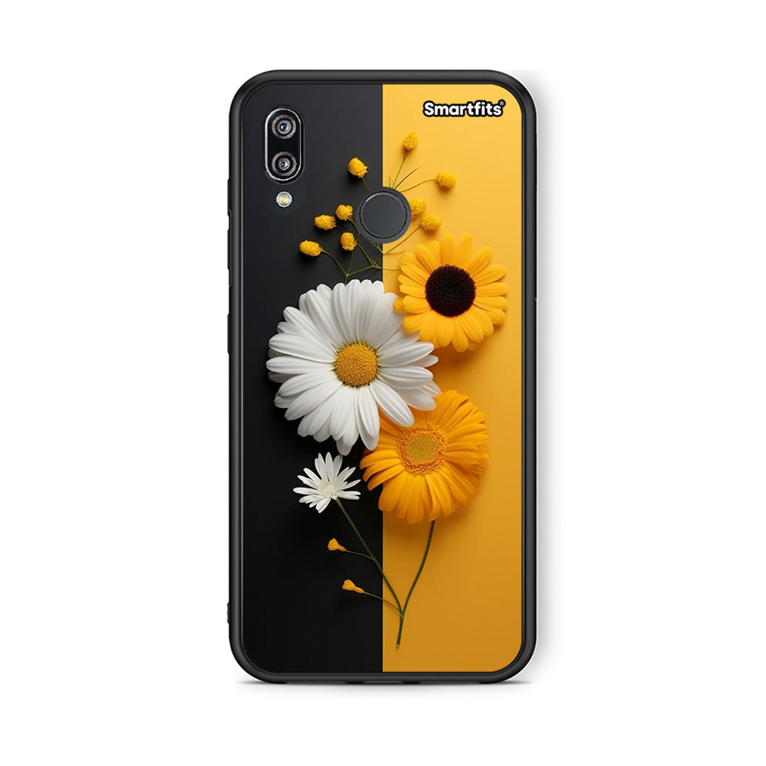 Huawei P20 Lite Yellow Daisies θήκη από τη Smartfits με σχέδιο στο πίσω μέρος και μαύρο περίβλημα | Smartphone case with colorful back and black bezels by Smartfits