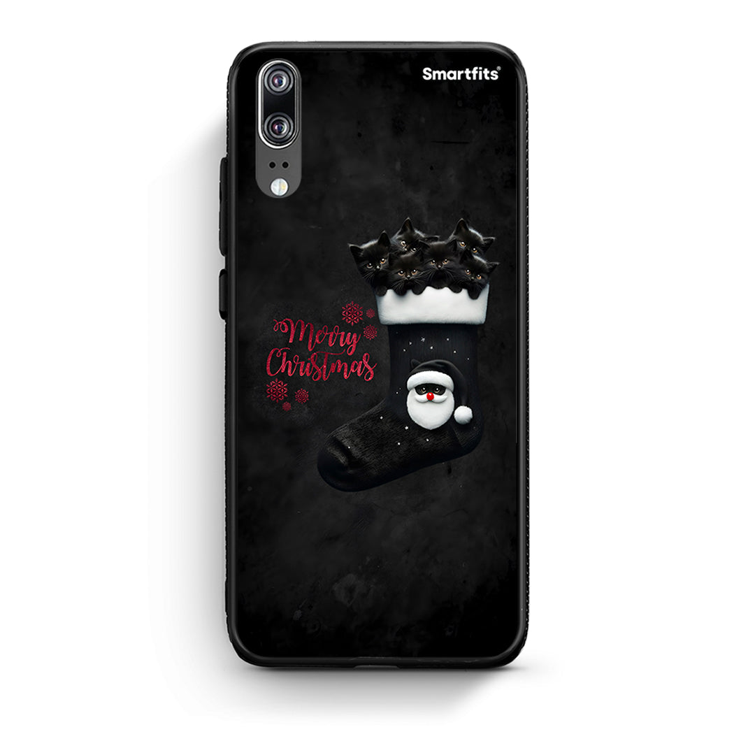 Huawei P20 Merry Cat Christmas θήκη από τη Smartfits με σχέδιο στο πίσω μέρος και μαύρο περίβλημα | Smartphone case with colorful back and black bezels by Smartfits