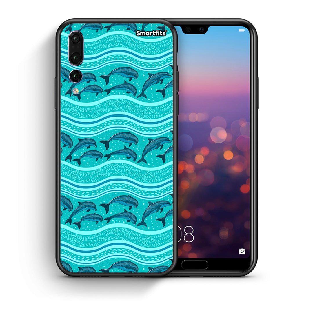 Θήκη Huawei P20 Pro Swimming Dolphins από τη Smartfits με σχέδιο στο πίσω μέρος και μαύρο περίβλημα | Huawei P20 Pro Swimming Dolphins case with colorful back and black bezels