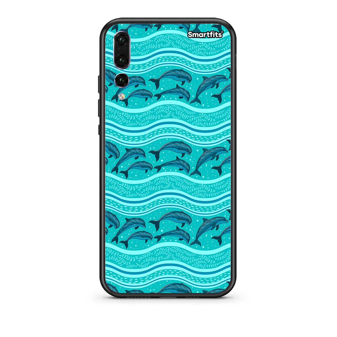 huawei p20 pro Swimming Dolphins θήκη από τη Smartfits με σχέδιο στο πίσω μέρος και μαύρο περίβλημα | Smartphone case with colorful back and black bezels by Smartfits