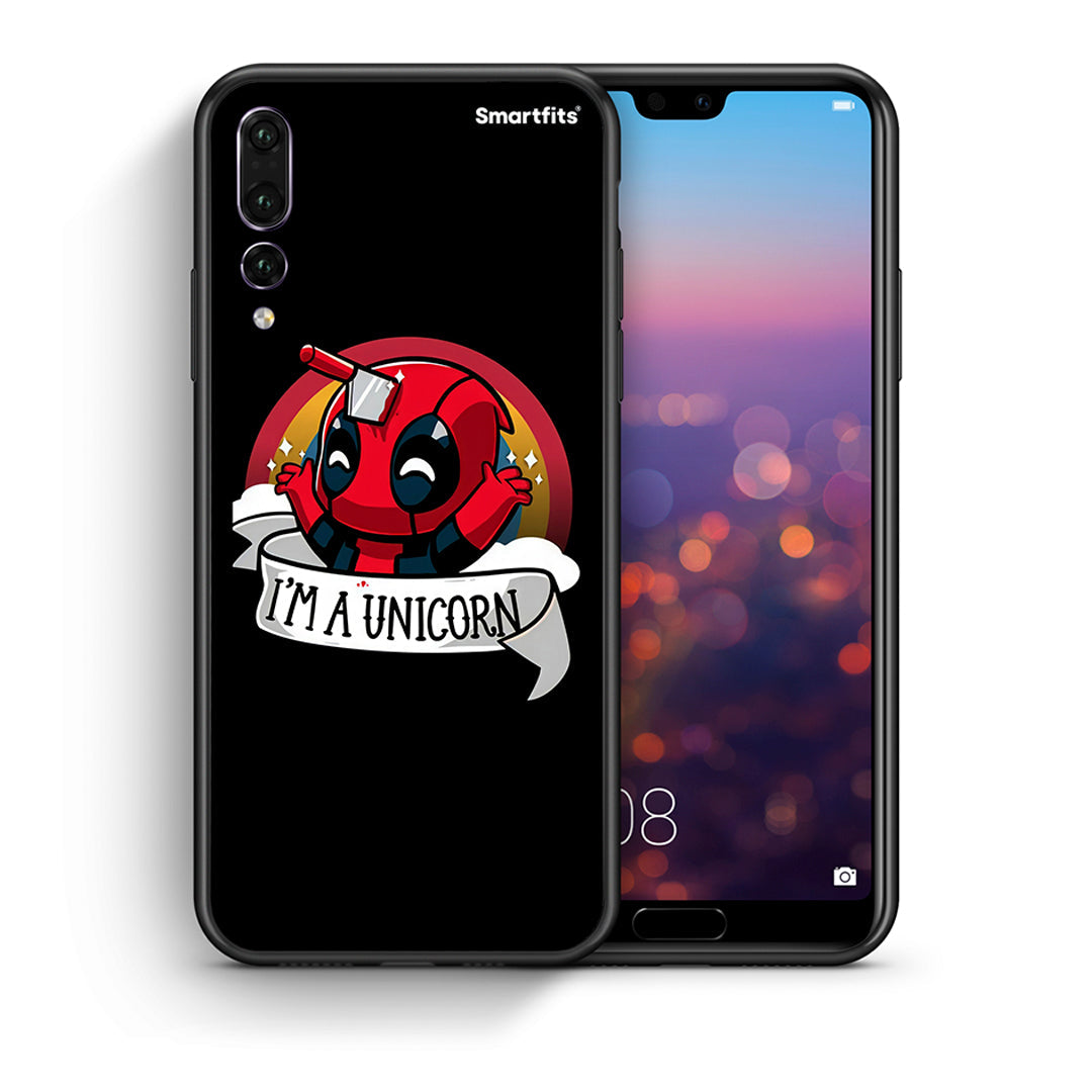 Θήκη Huawei P20 Pro Unicorn Deadpool από τη Smartfits με σχέδιο στο πίσω μέρος και μαύρο περίβλημα | Huawei P20 Pro Unicorn Deadpool case with colorful back and black bezels