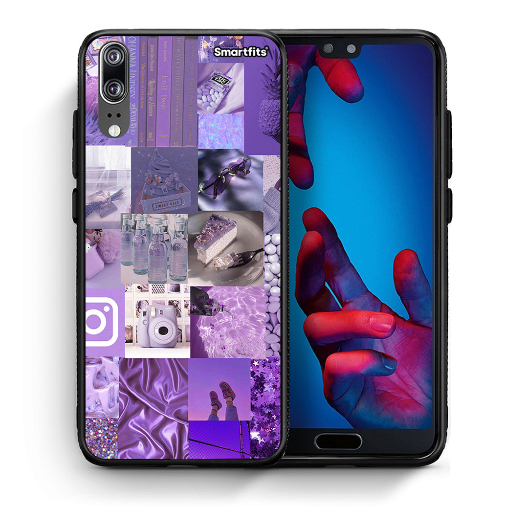 Θήκη Huawei P20 Purple Aesthetic Collage από τη Smartfits με σχέδιο στο πίσω μέρος και μαύρο περίβλημα | Huawei P20 Purple Aesthetic Collage case with colorful back and black bezels