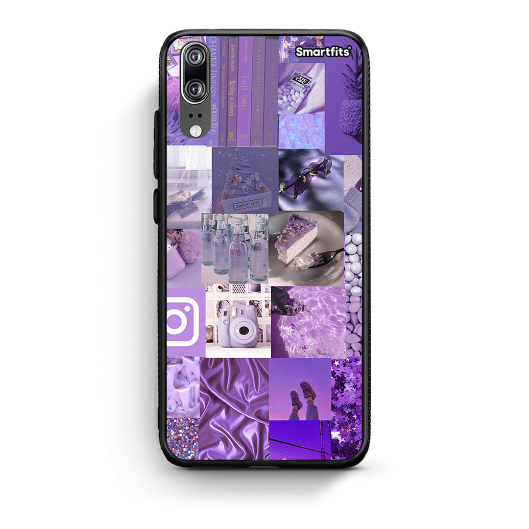 Huawei P20 Purple Aesthetic Collage θήκη από τη Smartfits με σχέδιο στο πίσω μέρος και μαύρο περίβλημα | Smartphone case with colorful back and black bezels by Smartfits