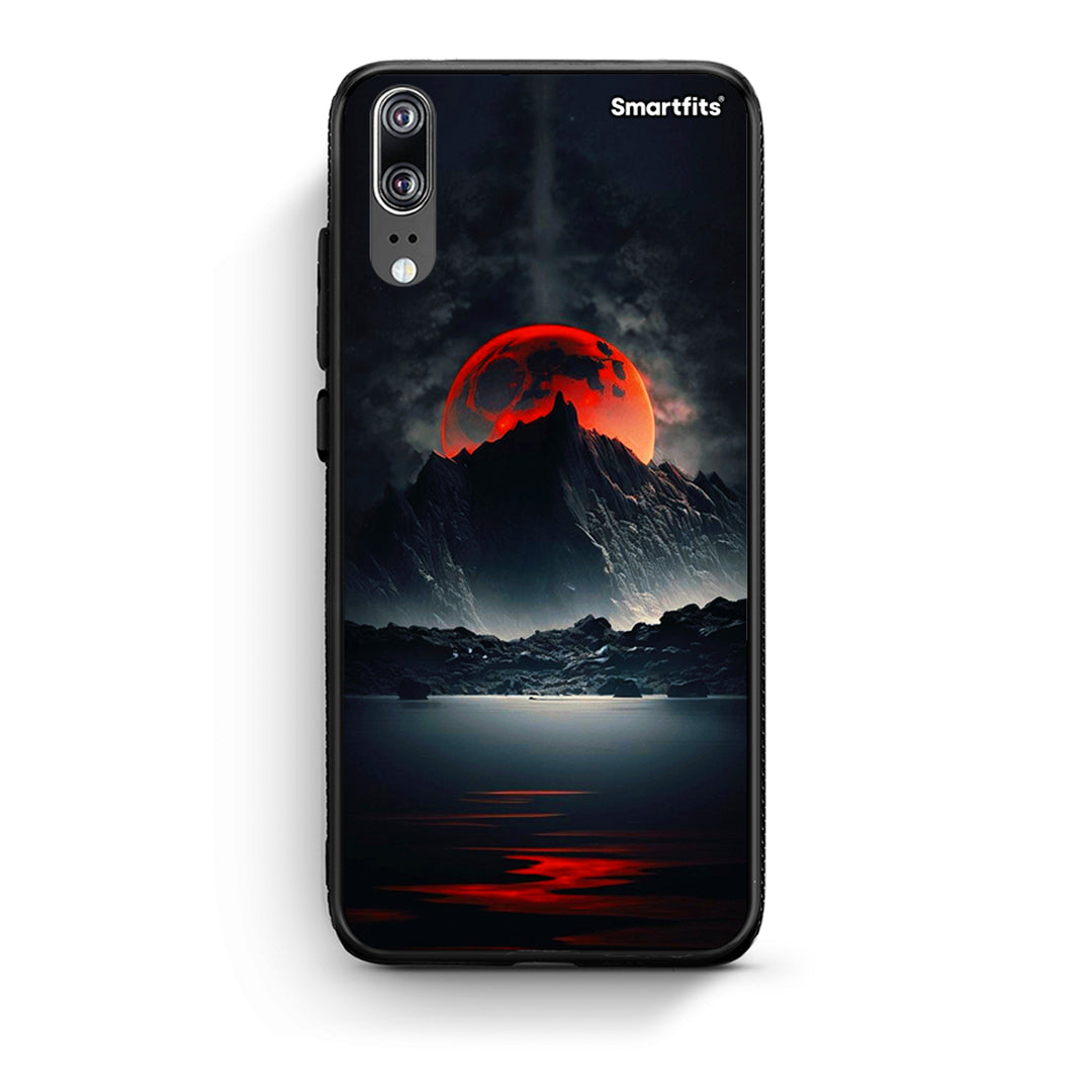 Huawei P20 Red Full Moon θήκη από τη Smartfits με σχέδιο στο πίσω μέρος και μαύρο περίβλημα | Smartphone case with colorful back and black bezels by Smartfits