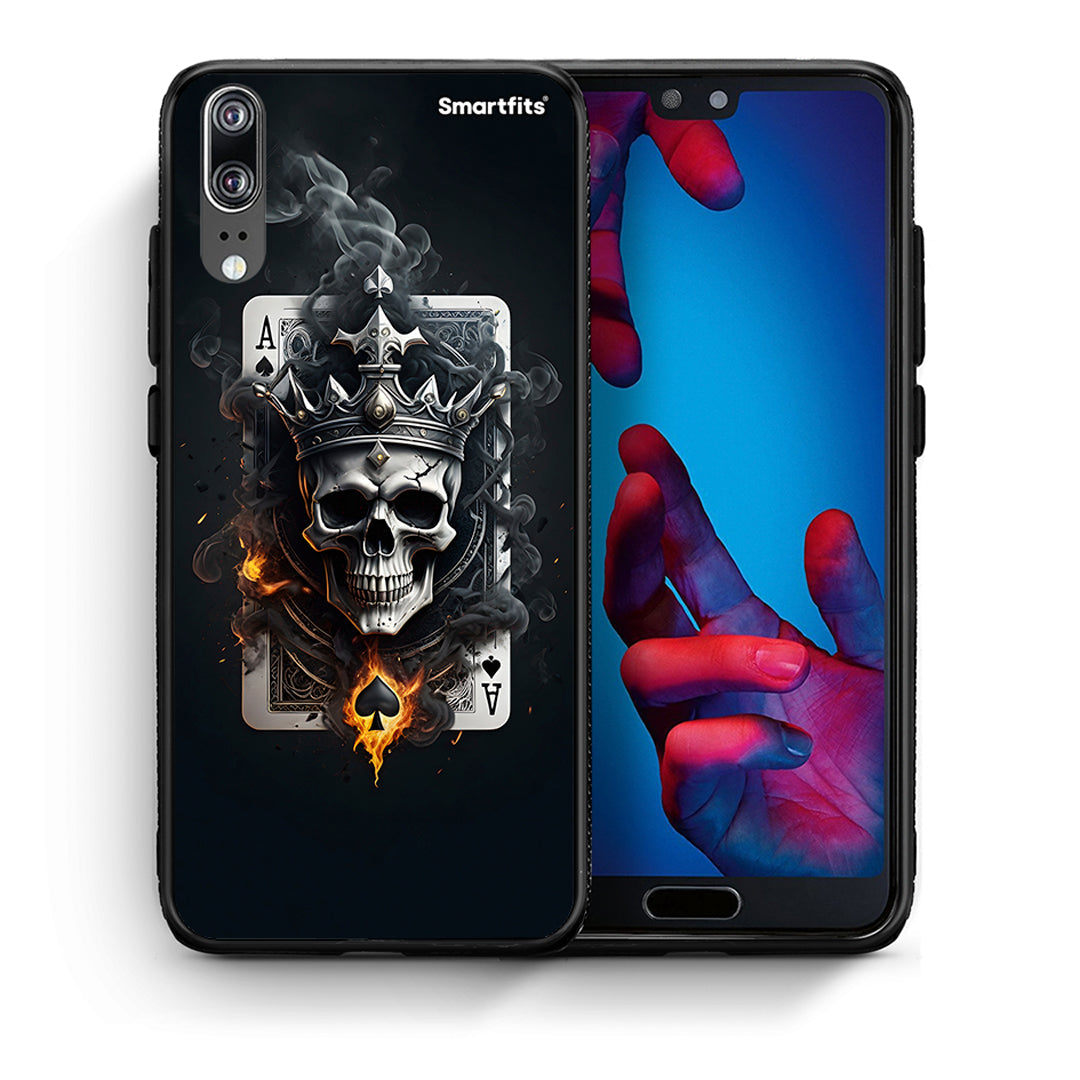 Θήκη Huawei P20 Skull King Ace από τη Smartfits με σχέδιο στο πίσω μέρος και μαύρο περίβλημα | Huawei P20 Skull King Ace case with colorful back and black bezels