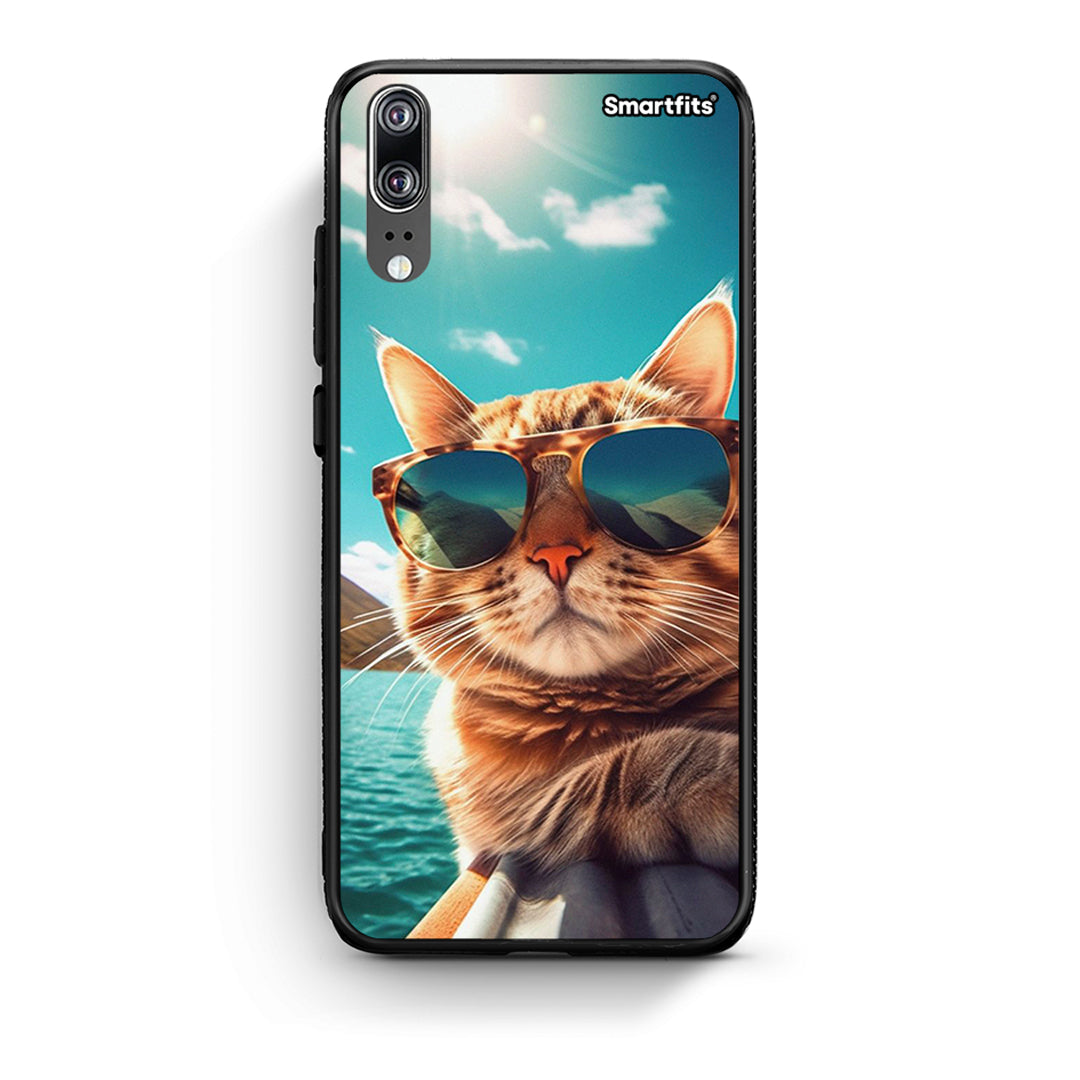 Huawei P20 Summer Cat θήκη από τη Smartfits με σχέδιο στο πίσω μέρος και μαύρο περίβλημα | Smartphone case with colorful back and black bezels by Smartfits