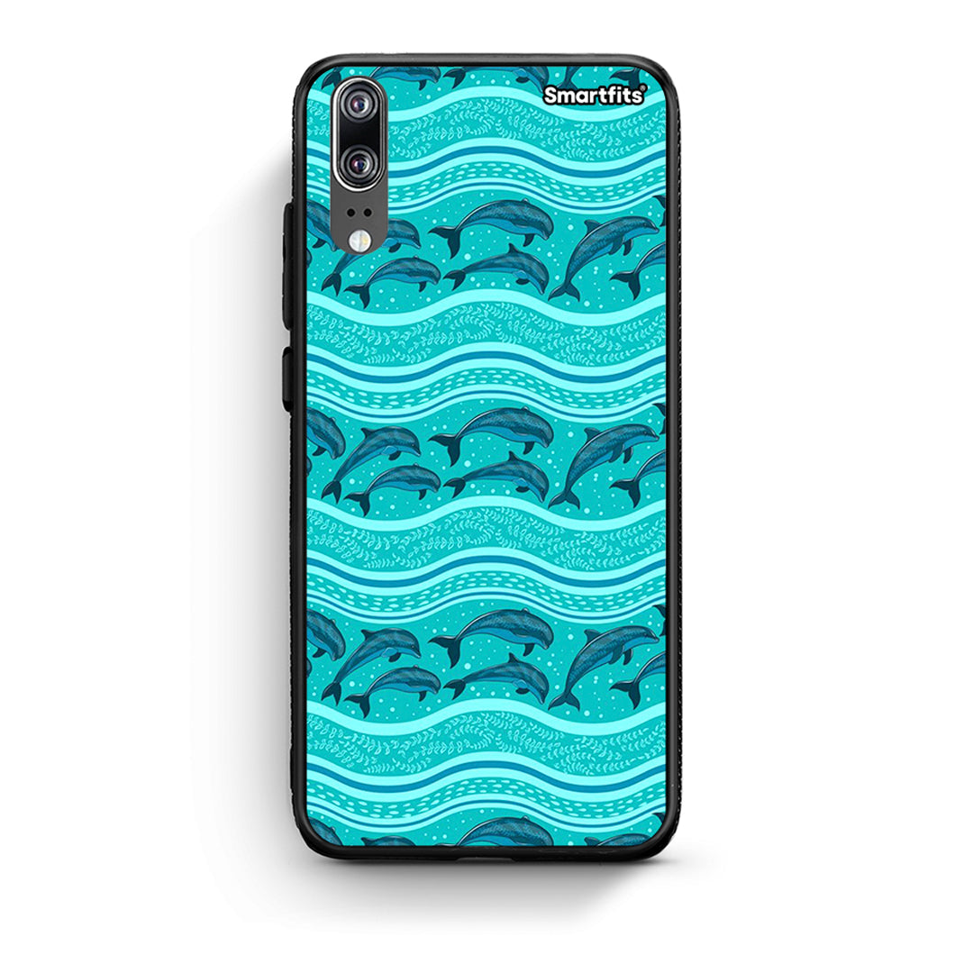 Huawei P20 Swimming Dolphins θήκη από τη Smartfits με σχέδιο στο πίσω μέρος και μαύρο περίβλημα | Smartphone case with colorful back and black bezels by Smartfits