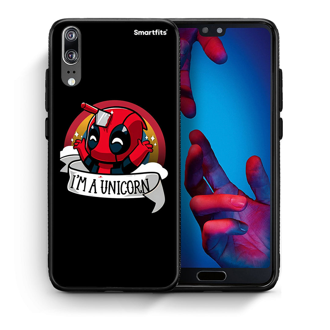 Θήκη Huawei P20 Unicorn Deadpool από τη Smartfits με σχέδιο στο πίσω μέρος και μαύρο περίβλημα | Huawei P20 Unicorn Deadpool case with colorful back and black bezels