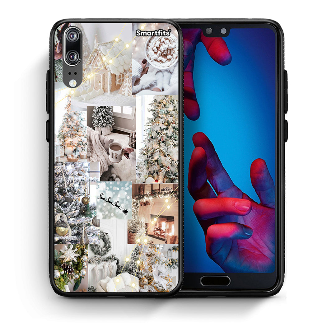 Θήκη Huawei P20 White Christmas από τη Smartfits με σχέδιο στο πίσω μέρος και μαύρο περίβλημα | Huawei P20 White Christmas case with colorful back and black bezels