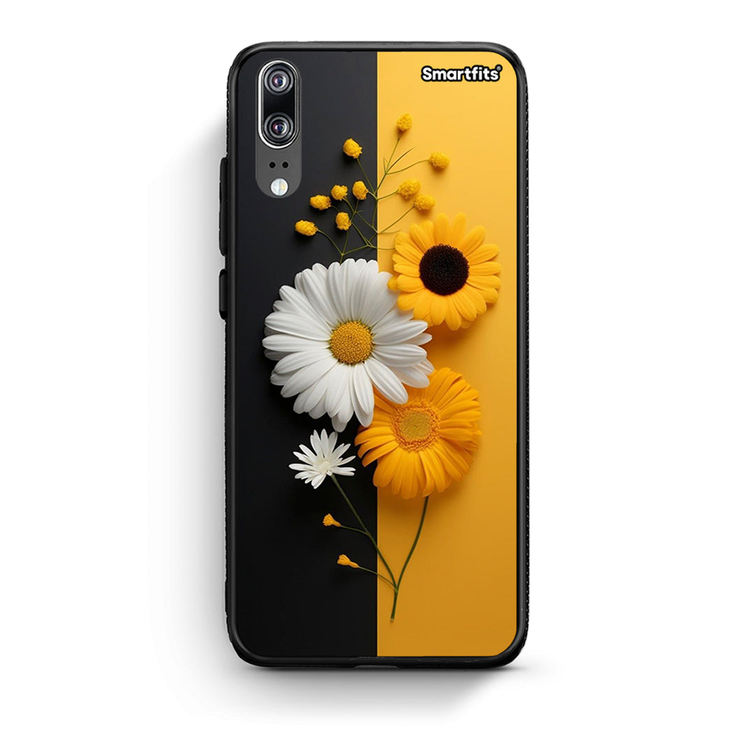 Huawei P20 Yellow Daisies θήκη από τη Smartfits με σχέδιο στο πίσω μέρος και μαύρο περίβλημα | Smartphone case with colorful back and black bezels by Smartfits