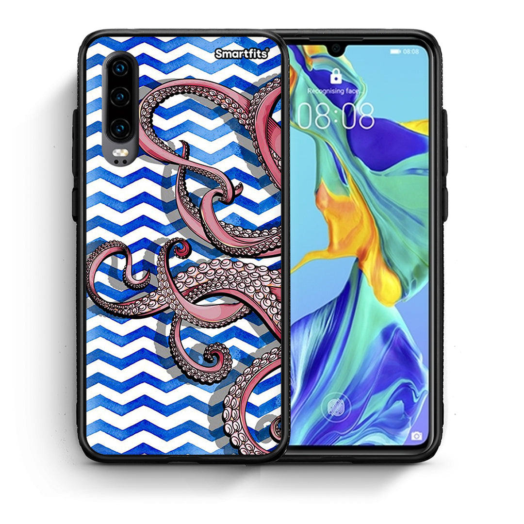 Θήκη Huawei P30 Chevron Devilfish από τη Smartfits με σχέδιο στο πίσω μέρος και μαύρο περίβλημα | Huawei P30 Chevron Devilfish case with colorful back and black bezels