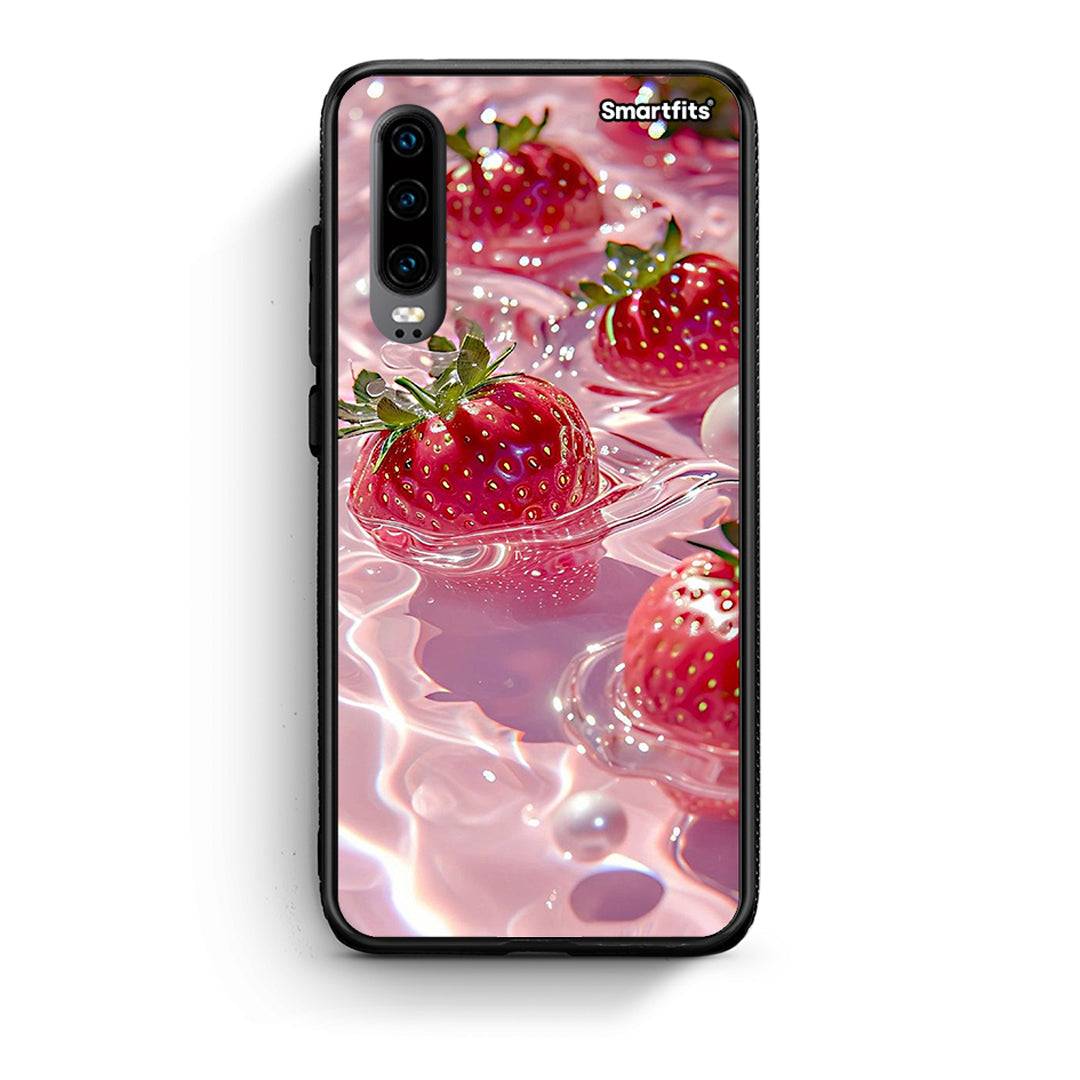 Huawei P30 Juicy Strawberries θήκη από τη Smartfits με σχέδιο στο πίσω μέρος και μαύρο περίβλημα | Smartphone case with colorful back and black bezels by Smartfits